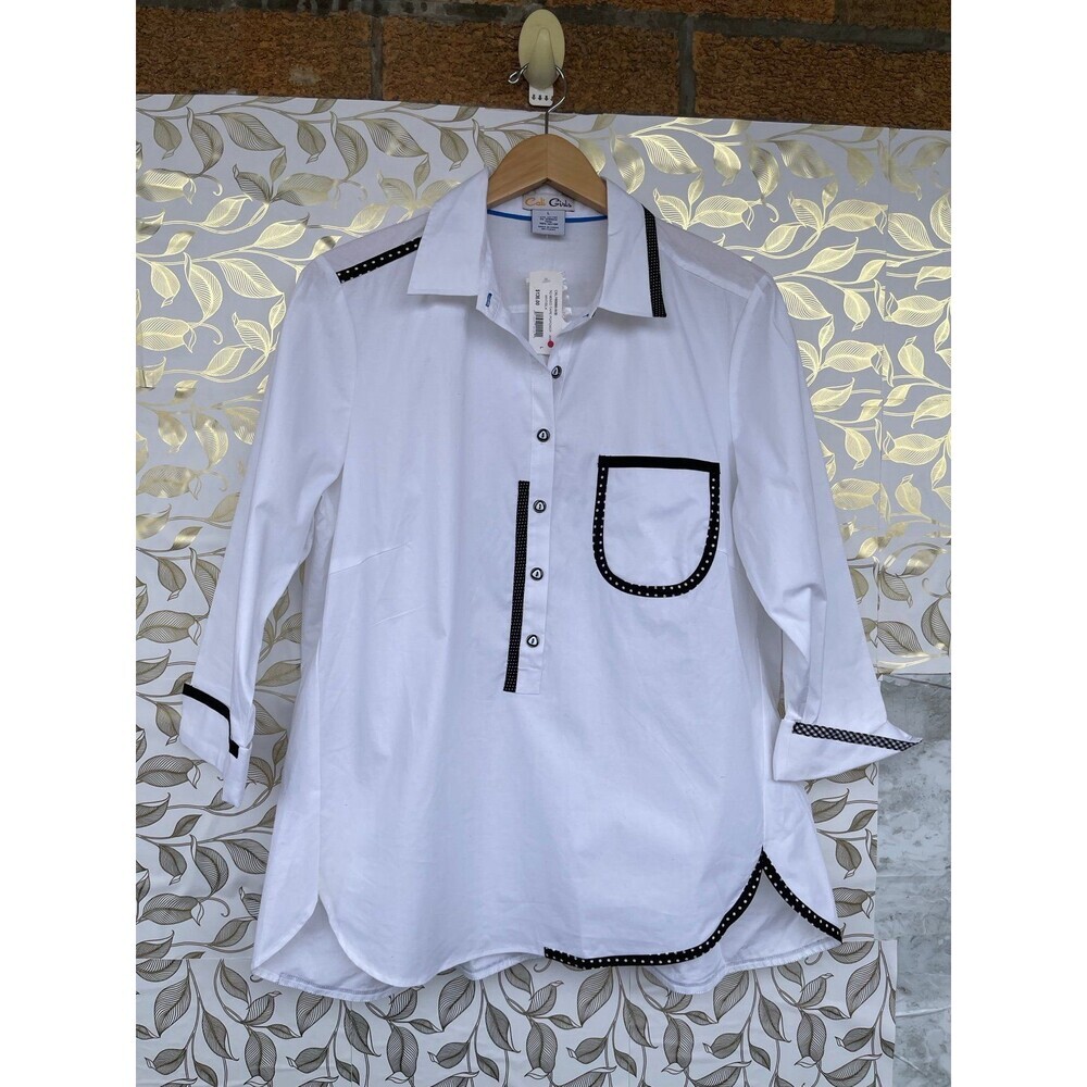 Cali Girls Mixed Media Popover Shirt | Dark Academia Office Core | Size L - Picture 2 of 12